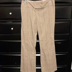 Cream and brown plaid design wide leg dress pants